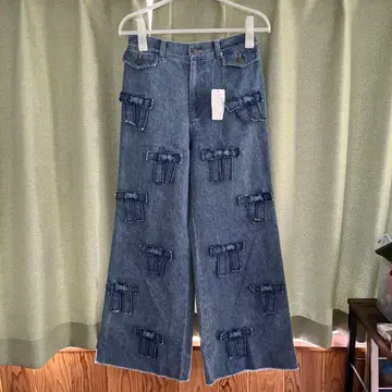 새상품급 POPPY/포피 메니 리본 데님 팬츠