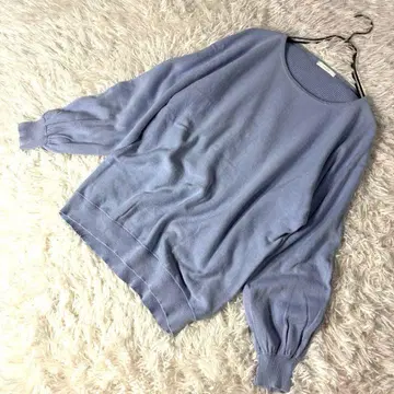 드레스 색스 니트 [ M ] 루즈핏 풍성한 소매 라이트 블루 체형 커버