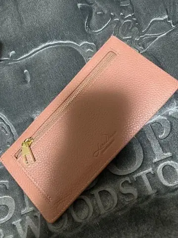 핑크 가죽 장지갑 골드 지퍼