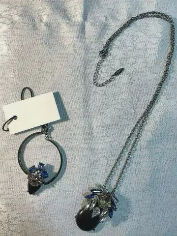 새상품 럭셔리 비쥬 블랙 베이스 파랑 실버 ver. 펜던트 & 팔찌 세트