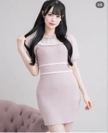 pium 튤 프릴 도리 니트 퍼프 원피스