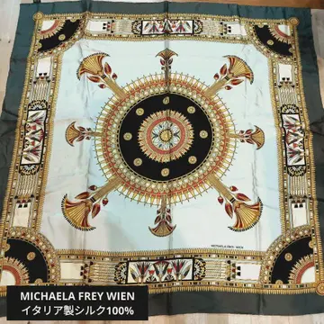 MICHAELA FREY WIEN 기하학 패턴 그레이 실크 스카프