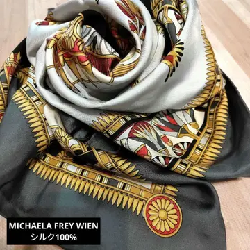 MICHAELA FREY WIEN 기하학 패턴 그레이 실크 스카프