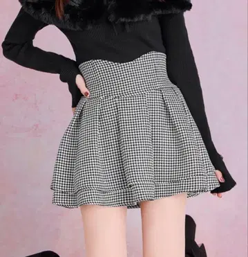 미셸 마카롱 슬림 레그 스커트 하운드투스 체크 패턴