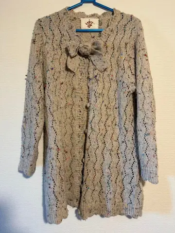 핑크하우스 레이스 편직 리본 포함 가디건