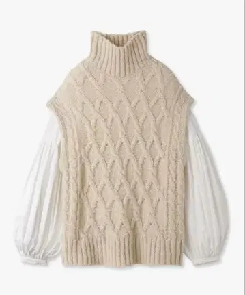 퍼프 슬리브 케이블 베스트 레이어드 SET 아이보리/베이지