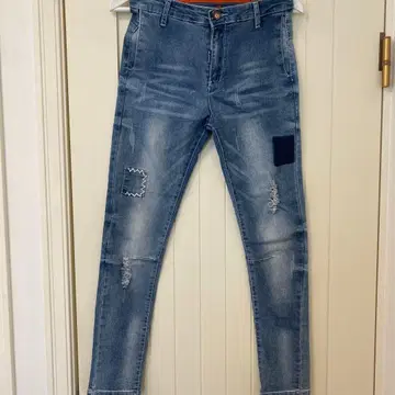 00년대 빈티지 데미지 가공 패치워크 스키니 데님 사이즈 28