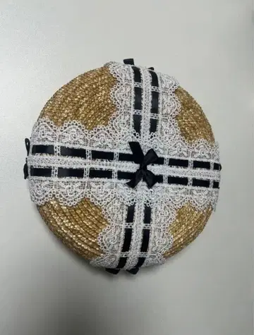 고스로리 마켓 밀짚 베레모 리본 레이스
