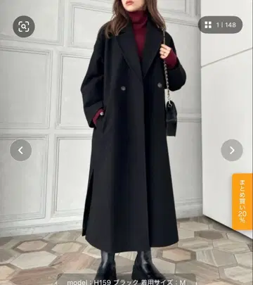 moment+ 멜톤 사이드 슬릿 롱 체스터 코트 M