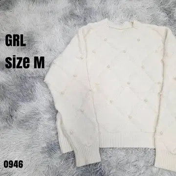 GRL 그레일 펄 장식 화이트 니트 M 사이즈