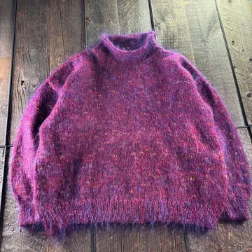 구제 의류 모헤어 니트 보틀넥 박스 실루엣 퍼플 계열 기모 니트 L