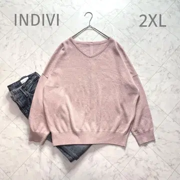 INDIVI 인디비 핑크 V넥 니트 빅 사이즈 44 캐시미어 네이비