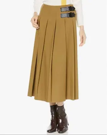미라 오웬 W 벨트 디자인 플리츠 스커트 카키