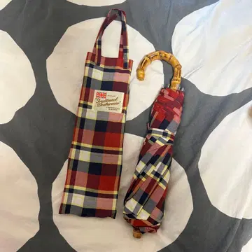 트래디셔널 웨더웨어 체크 무늬 대나무 접이식 우산