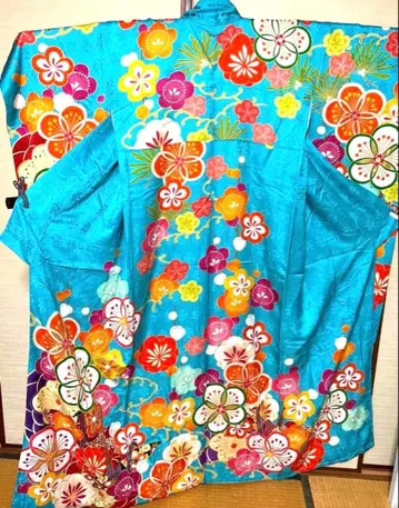 에메랄드 그린 매실 패턴 후리소데 기장 160