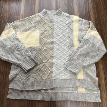 그레이 패치워크 긴팔 니트 프리 사이즈