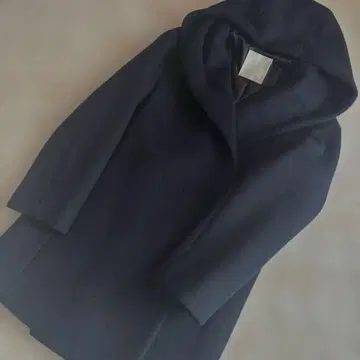 미사용 자유구 다크 네이비 후드 부착 코트 36 울 95%