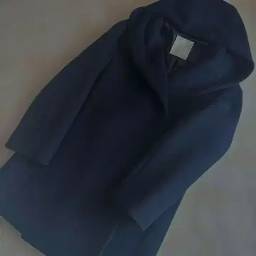 미사용 자유구 다크 네이비 후드 부착 코트 36 울 95%