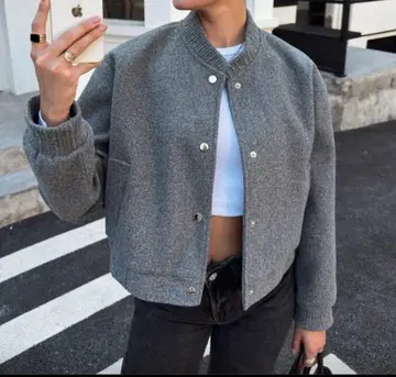 그레이 노카라 크롭 자켓