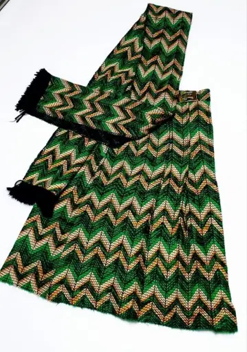 빈티지 쇼와 레트로 팝 박스 플리츠 스커트 & 스톨 머플러 세트