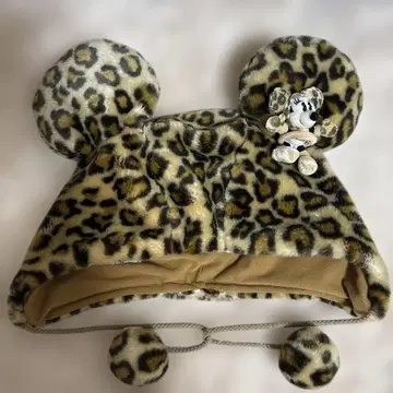 레오파드 무늬 미키 귀도리 모자