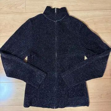 하이넥 풀 집업 니트 블랙 라메