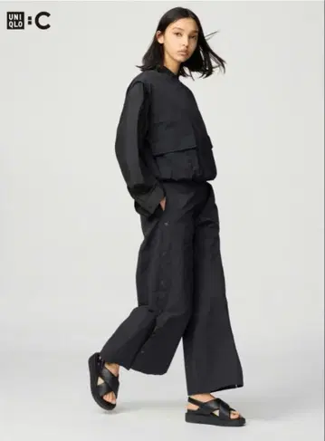 유니클로C 사이드 스냅 팬츠 블랙 76