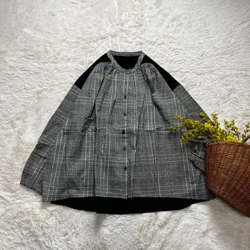 새상품 밴드 카라 셔츠 블라우스 코튼 오프 체크 M~L