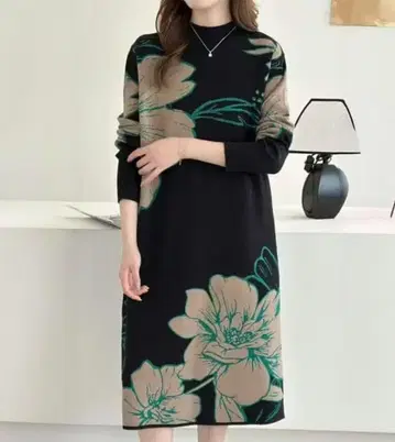 페인팅 터치 자카드 니트 원피스 모드 캐주얼