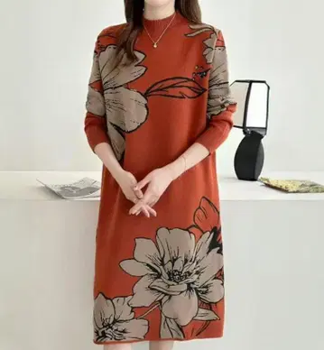 페인팅 터치 자카드 니트 원피스 모드 캐주얼