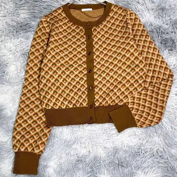 GU [ S ] 가디건 브라운 모노그램풍 올 시즌 작은 사이즈