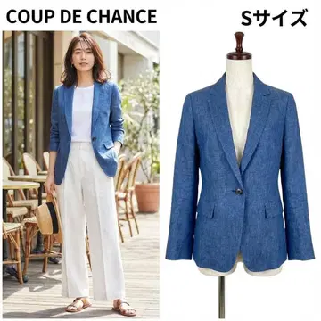 새상품급 쿠 드 샹스 마 혼방 자켓 블루 오피스 캐주얼 출퇴근 일본제