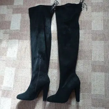새상품 블랙 스웨이드 오버니 부츠 하이힐 25cm