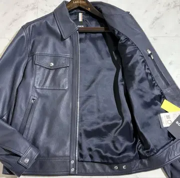 택 포함 미사용 새상품 HUGO BOSS 가죽 자켓 48 네이비 L