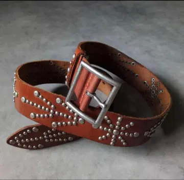 아메리칸 스터드 천연 가죽 가죽 벨트 브라운 HTC