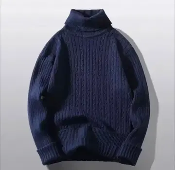 [ 새상품 ] 케이블 짜임 터틀넥 니트 스웨터 네이비 슬림