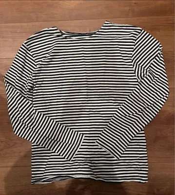 화이트 블랙 보더 긴팔 티셔츠, 롱 T 롱 기장 M 사이즈