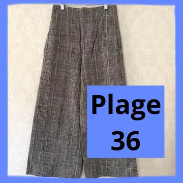 여성용 Plage 체크 무늬 하이웨스트 와이드 팬츠 36