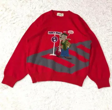 빈티지 자수 아트 니트 스웨터 빅 루즈 빨간색 울