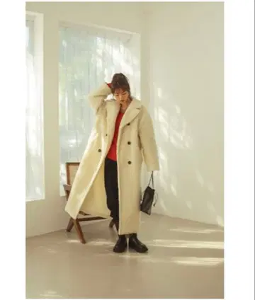 cLa'm 아이보리 보아 더블 브레스트 롱 코트