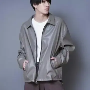 [ WISDOM ] 블루종 드롭 숄더 PU 자켓 인조 가죽