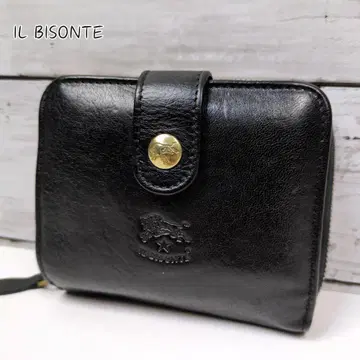 일비종떼 라운드 지퍼 지갑 블랙 주름 골드