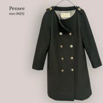 Pensee 노카라 코트 울 코트 미디 기장 카키 더블 버튼