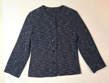 agnes b. 네이비 노카라 자켓 트위드풍