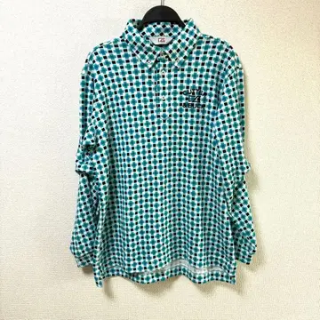 커터앤백 긴팔 피케 셔츠 L 골프웨어 터콰이즈 체크 무늬