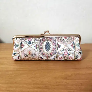 인도 자수 원단 가마구치 파우치 *18cm 금속 장식/발수 안감 그린