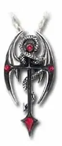 AlchemyGothic P417 드래곤 십자가 목걸이 빨간색 스톤 포함