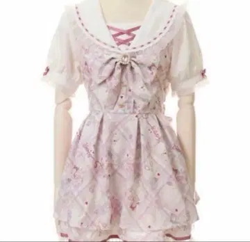 LIZLISA Sewing Bear 패턴 셋업 핑크