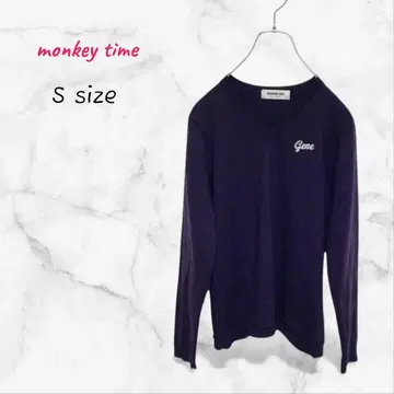 monkey time 니트 울 V넥 S 네이비 자수 로고