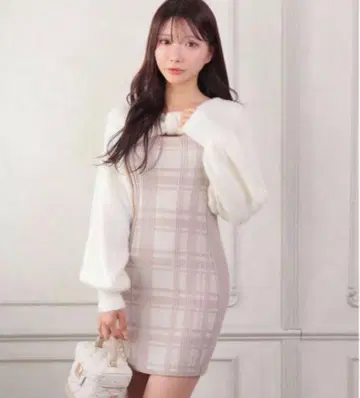 립서비스 체크 자카드 앙상블 니트 원피스